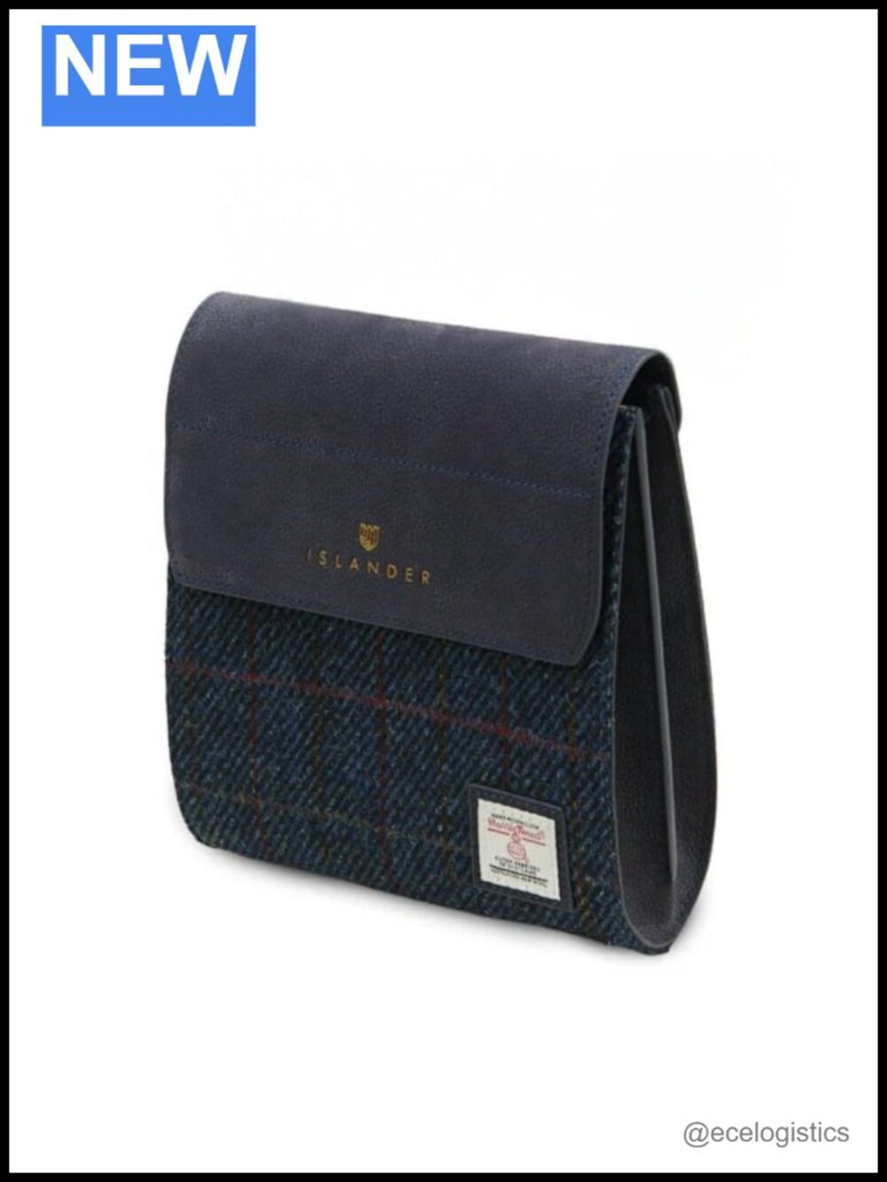 Harris Tweed Leather Shoulder Bag Satchel Magnetic Closure
